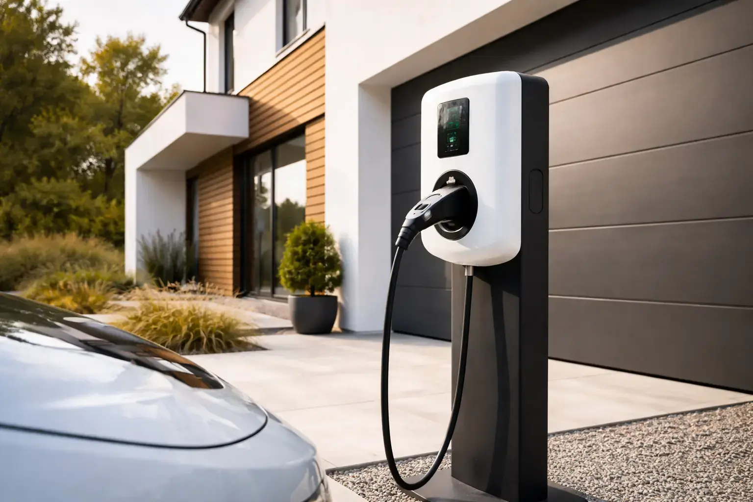 Borne de recharge électrique installée par AFFRA Réseaux